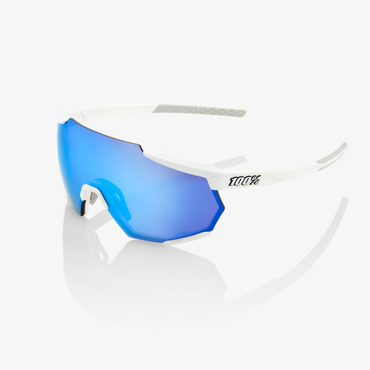 RIDE 100% RACETRAP Matte White HiPER Blue Multilayer Mirror Lens