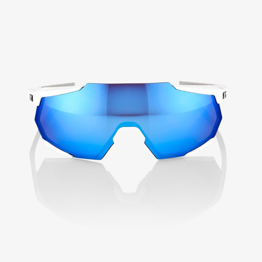 RIDE 100% RACETRAP Matte White HiPER Blue Multilayer Mirror Lens