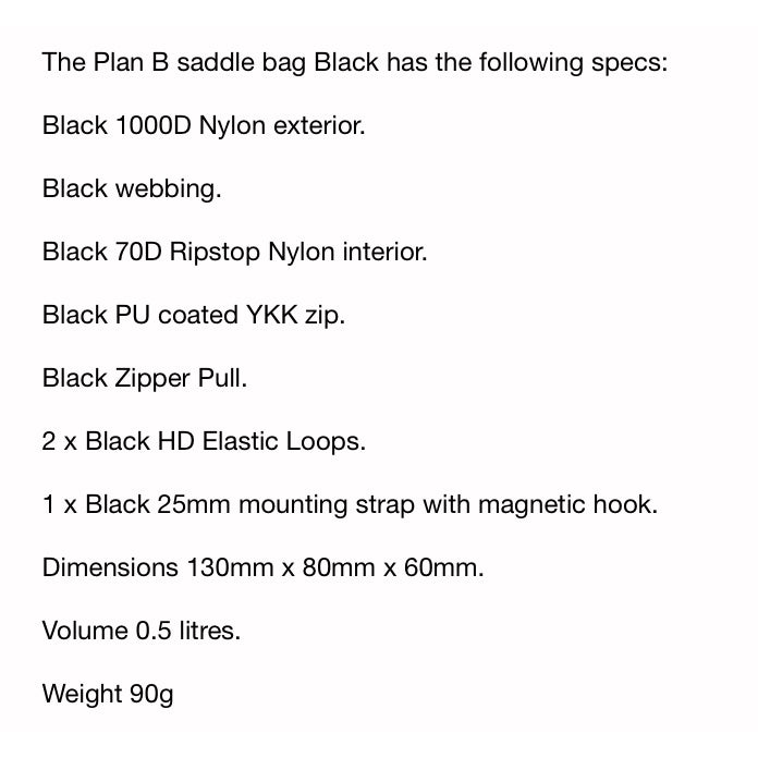 SKINGROWSBACK Plan B Saddle Bag Black