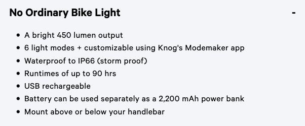 KNOG PWR Rider 450 Front Bike Light