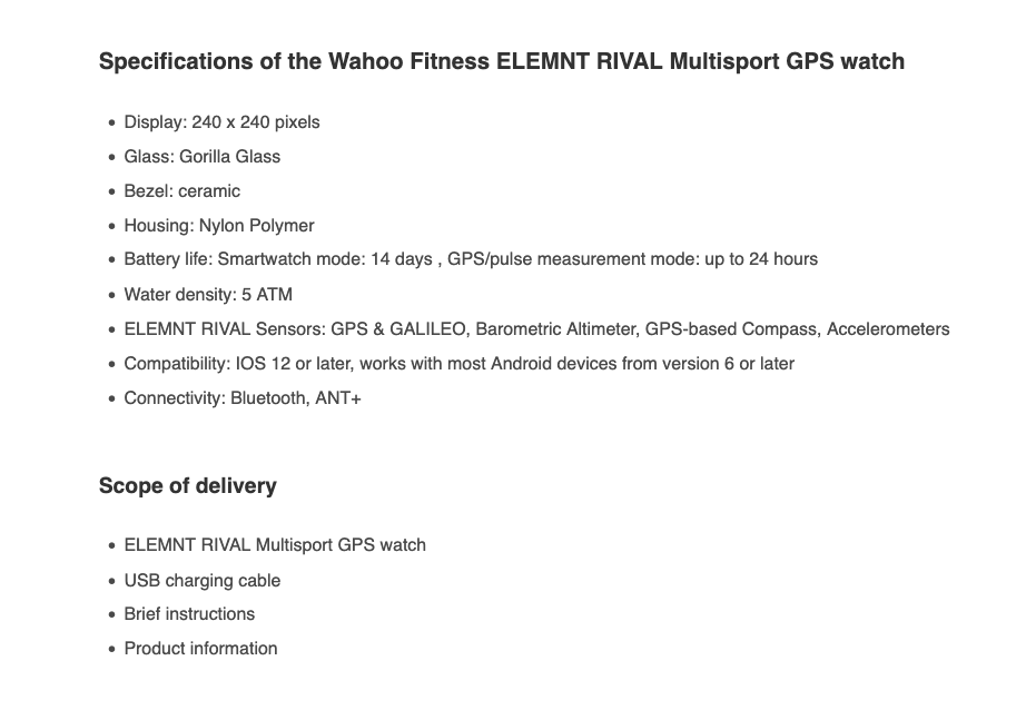 Wahoo Elemnt Rival Multisport GPS Watch